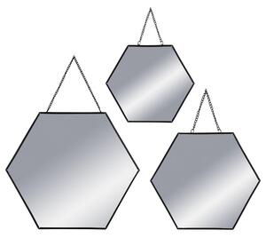 Závesné zrkadlo Hexagon, čierne, sada 3ks