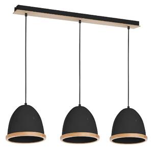 Závesné svietidlo Studio, 3x drevené/čierne kovové tienidlo, (fi 21cm), b/br