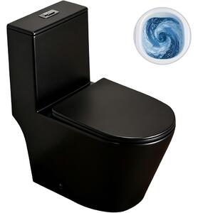 CERANO - WC kombi Marmo, Double Vortex + Slim / UF sedátko - spodný / zadný odpad - čierna matná - 70x36 cm