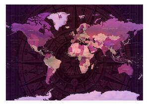 Samolepiaca tapeta fialová mapa sveta - Purple World Map