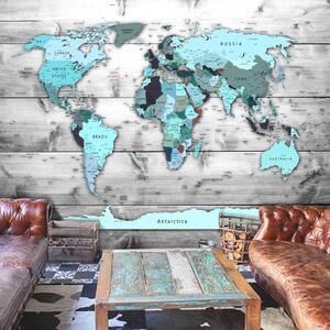 Samolepiaca tapeta tyrkysová mapa sveta - World Map: Blue Continents