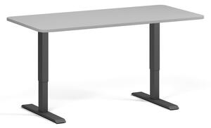 Výškovo nastaviteľný stôl, 160x80 cm, 1 motor, zaoblené rohy, čierna podnož, sivá