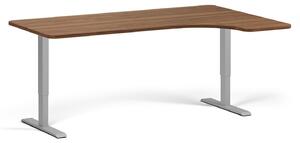 Výškovo nastaviteľný stôl, 180x120 cm, 2 motory, L/P, sivá podnož, orech