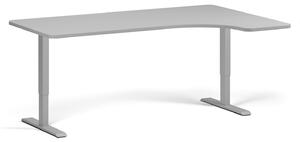 Rohový výškovo nastaviteľný stôl, 180x120 cm, 1 motor, L/P, sivá podnož, sivá