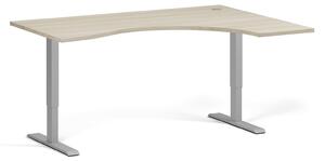Ergonomický výškovo nastaviteľný stôl, 160x120 cm, 1 motor, L/P, sivá podnož, dub prírodný
