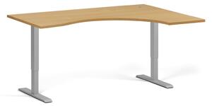 Ergonomický výškovo nastaviteľný stôl, 160x120 cm, 1 motor, L/P, sivá podnož, buk