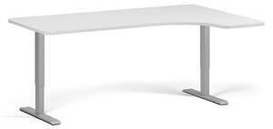 Výškovo nastaviteľný stôl, 180x120 cm, 2 motory, L/P, sivá podnož, biela