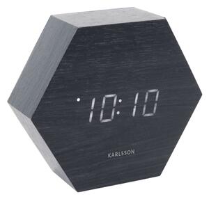KARLSSON Čierny budík – Hexagon 13 × 11 × 4,5 cm