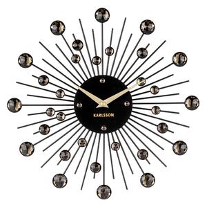 KARLSSON Nástenné hodiny Sunburst – stredné čierne krištály ∅ 30 cm