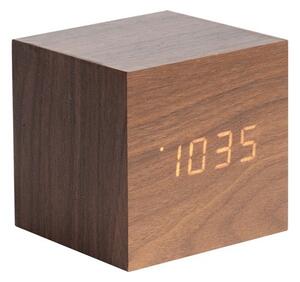 KARLSSON Budík Mini Cube – tmavé drevo 8 × 8 × 8 cm