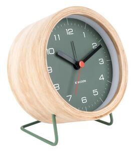 KARLSSON Zelený drevený budík – Innate 10,5 × 6 × 12 cm