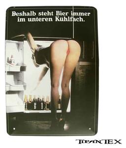 Tabuľa plechová Bier immer nach unten kühlen (Ceduľa "Preto je pivo vždy dolu v chladničke")