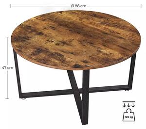 Okrúhly konferenčný stolík v industriálnom štýle o priemere 88 cm, farba čierna/ hnedá rustikálna