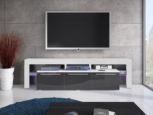 Televízny stolík s LED osvetlením LAME - biely / lesklý šedý