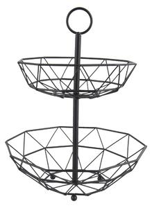PRESENT TIME Dvojposchodový čierny stojan na citrusy Diamond Cut ∅ 39,5 cm × 38 cm
