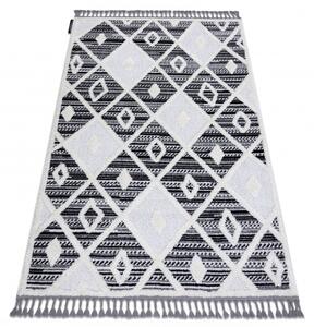 Koberec MAROC P662, čierno-biely, vzor diamant,Marocký Shaggy