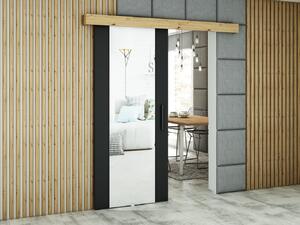 Posuvné dvere so zrkadlom LORETA 2 - 90 cm, čierne / dub artisan