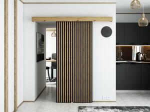 Posuvné dvere s lištami MILANIA - 90 cm, dub artisan / čierne
