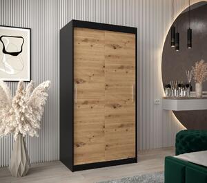 Skriňa s posuvnými dverami v šírke 100 cm TIMEA - čierna / dub artisan