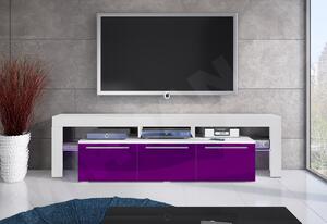 Televízny stolík BENITO - biely / fialový lesk