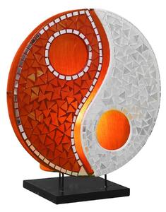 Sklenená mozaiková stolová lampa Ying Yang oranžová/biela