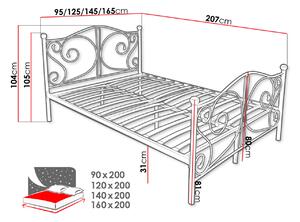 Kovová jednolôžková posteľ 120x200 TRISTANA - biela