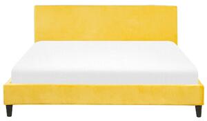 Žlté zamatové lôžko 180 x 200 cm s rámom a čelom
