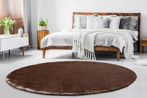 Okrúhly prateľný koberec LAPIN shaggy , čokoládový/ slonovinová kosť