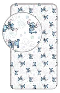 Biela napínacia bavlnená detská plachta na jednolôžko 90x200 cm Lilo and Stitch "Ohana White" – Jerry Fabrics