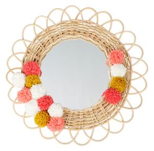 Ostaria Detské okrúhle ratanové zrkadlo Pompons 36 cm
