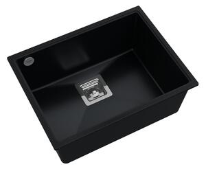 Sink Quality Argon 60, kuchynský granitový drez 550x420x225 mm + chrómový sifón, čierna, SKQ-ARG.C.1KBO.60.X