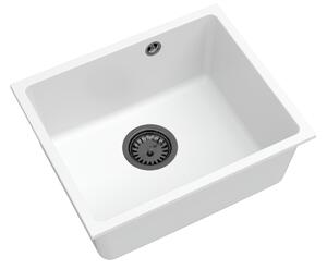 Sink Quality Crypton 55, kuchynský granitový drez 460x375x205 mm + čierny sifón, biela, SKQ-CRY.W.1KBO.55.XB