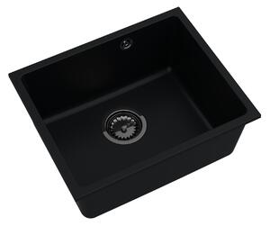 Sink Quality Crypton 55, kuchynský granitový drez 460x375x205 mm + čierny sifón, čierna, SKQ-CRY.C.1KBO.55.XB