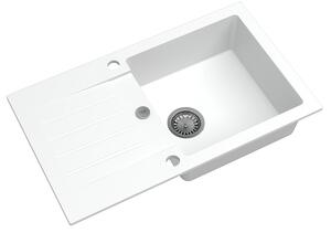 Sink Quality Natalie, kuchynský granitový drez 770x450x170 mm + chrómový sifón, biela, SKQ-NAT.W.1KDO.X
