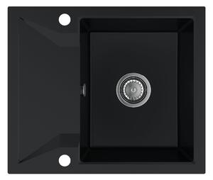 Sink Quality Obsidian, kuchynský granitový drez 590x500x210 mm + chrómový sifón, čierna, SKQ-OBS.C.1KKO.X