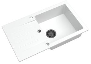 Sink Quality Natalie, kuchynský granitový drez 770x450x170 mm + čierny sifón, biela, SKQ-NAT.W.1KDO.XB