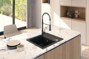 Sink Quality Obsidian, kuchynský granitový drez 590x500x210 mm + chrómový sifón, biela, SKQ-OBS.W.1KKO.X