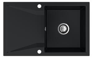 Sink Quality Obsidian, kuchynský granitový drez 790x500x210 mm + chrómový sifón, čierna, SKQ-OBS.C.1KDO.X