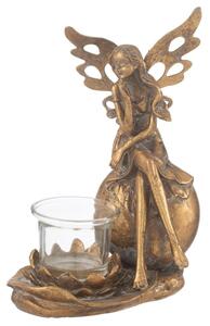 Zlatý antik svietnik Vidia s anjelom - 15*11*20 cm - J-Line by Jolipa