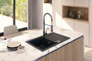 Sink Quality Obsidian, kuchynský granitový drez 790x500x210 mm + zlatý sifón, čierna, SKQ-OBS.C.1KDO.XG