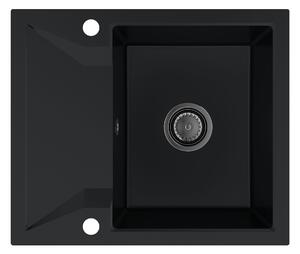 Sink Quality Obsidian, kuchynský granitový drez 590x500x210 mm + čierny sifón, čierna, SKQ-OBS.C.1KKO.XB