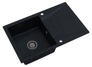 Sink Quality Obsidian, kuchynský granitový drez 790x500x210 mm + čierny sifón, čierna škvrnitá-Brocade, SKQ-OBS.B.1KDO.XB