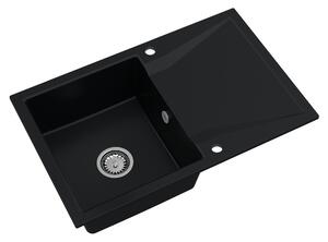 Sink Quality Obsidian, kuchynský granitový drez 790x500x210 mm + chrómový sifón, čierna, SKQ-OBS.C.1KDO.X