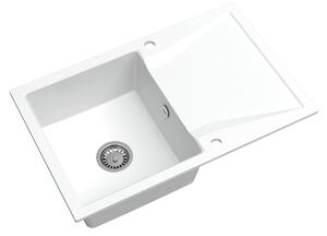 Sink Quality Obsidian, kuchynský granitový drez 790x500x210 mm + chrómový sifón, biela, SKQ-OBS.W.1KDO.X