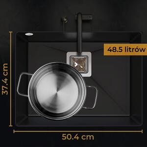 Sink Quality Argon 60, kuchynský granitový drez 550x420x225 mm + chrómový sifón, čierna škvrnitá-Brocade, SKQ-ARG.B.1KBO.60.X
