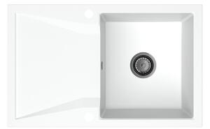 Sink Quality Obsidian, kuchynský granitový drez 790x500x210 mm + čierny sifón, biela, SKQ-OBS.W.1KDO.XB