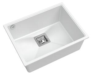 Sink Quality Argon 60, kuchynský granitový drez 550x420x225 mm + chrómový sifón, biela, SKQ-ARG.W.1KBO.60.X