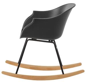 Hojdacia stolička čierna syntetický materiál kovové nohy hojdacie lišty z masívneho dreva moderná v škandinávskom štýle