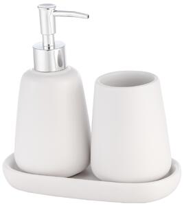 Erga Milo, keramická súprava dávkovača na mydlo a pohára na kefky, biela matná, ERG-08231