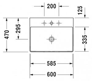 Duravit DuraSquare - Umývadlo brúsené 600x470 mm, bez prepadu, biela 2353600071